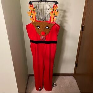 Reindeer Ugly Christmas Velvet Feel Jumpsuit